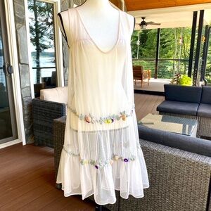 VINTAGE Urban Outfitters — Kimchi Blue Sheer Off-White Floral Trimmed Dress